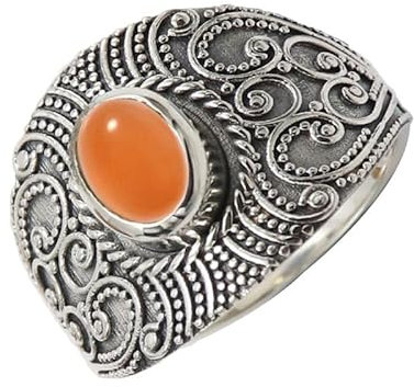 SILVERTROVE Pfirsichfarbener Mondstein-Edelstein- Sterling silber Band Ring für Männer und Frauen in allen Größen Schmuck CRG1084BR10_(56 (17.8))