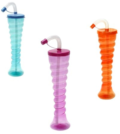 Twist Slush Yard Cups 12oz (350ml) – Pack of 80 Neon Colour Cups with Lids & Straws | Ideal for Cocktails, Mocktails, Parties, Beach. - Reusable