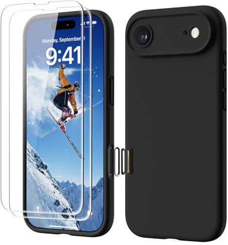 GOODVISH for iPhone 17 Air Case Silicone with HD Screen Protectors X2,Black | Full Body&Camera Protection, Premium Liquid Silicone, Shockproof Phone Case, Soft Touch&Anti-Scratch Microfiber Lining Cover