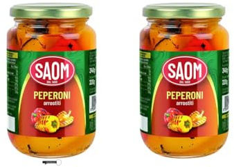 SAOM Gebratene Paprika, Glas, 2 Stück, je 340 g, hergestellt in Italien, + Schlüsselanhänger italy shop service