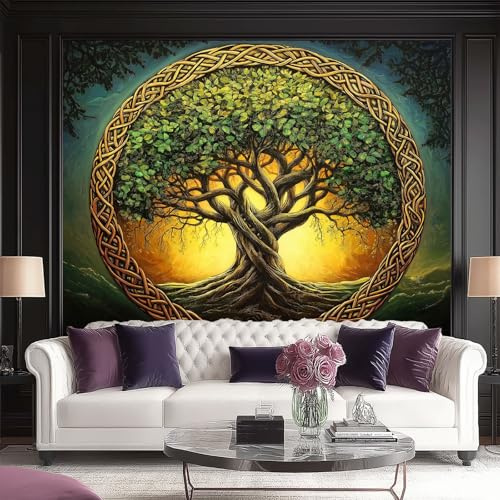 Vlies Fototapete Fantasie Baum Des Lebens 300 X 210 Cm - Foto Tapete Schlafzimmer Wohnzimmer Moderne Vliestapete Xxl Wandtapete Motivtapeten 3D Effekt Dekoration - Der Lebensbaum Im Ring