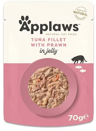 Applaws Natürliches Nassfutter für Katzen im Beutel, Thunfisch mit Garnelen in Gelee – 16 x 70g