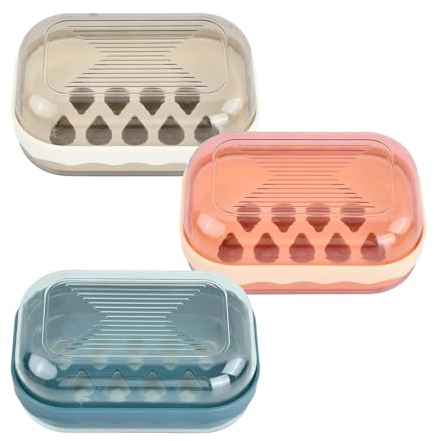 3 Tragbare Seifendose, Seifenschale Mit Deckel & Abtropfgitter, Einfache Reinigung Seifenablage, Seifenbox Reise Wasserdicht, Feuchtigkeitsbeständig Seifenbox, Doppelschichtig Abnehmbar Seifenschalen