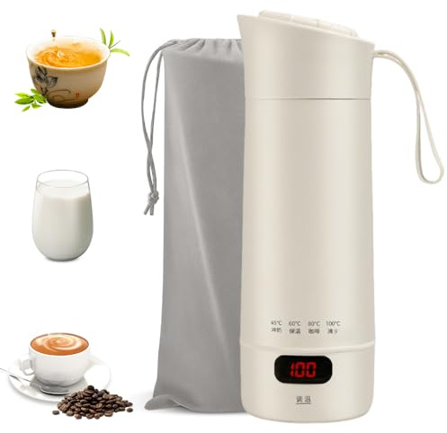 Nzkeuf Reise Wasserkocher Klein, 400ML Tragbarer Mini Wasserkocher mit 4 einstellbare Temperaturstufen, 300W Schnellkochfunktion Automatischer Abschaltung, Stainless Steel Liner für Reisen und Hotel