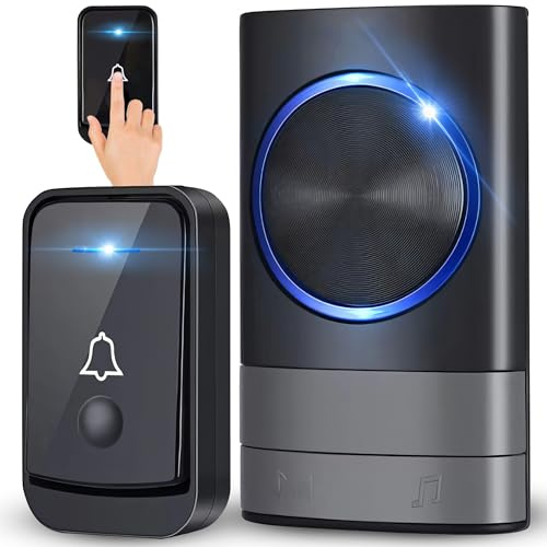 Retoo IP65 Wireless Doorbell, Waterproof Doorbell Set with 200M Range, LED Light Signal, 49 Melodies, Adjustable Volume, Plug-in Receiver, Ideal for Home, Garden and