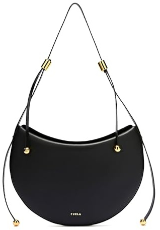 Furla Leder Schultertasche Umhängetasche Moonstone Shoulder Bag Nero schwarz