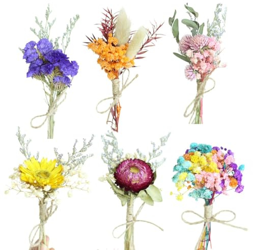 THQAE 6pz Mazzi Fiori Secchi Naturali, Bouquet di Piccoli Fiori Secchi Decorativi, per Cornici Fai da Te, Decorazioni per Matrimoni e Feste in Casa