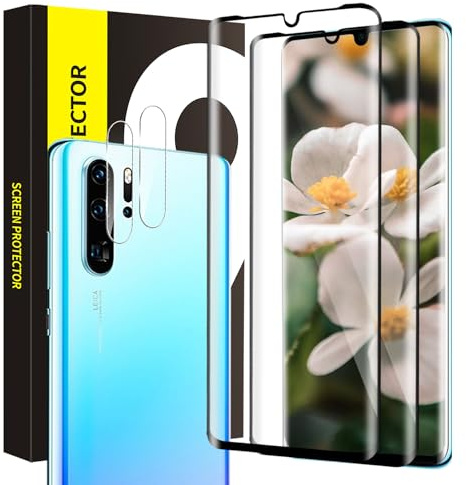 Cable Leader Verre trempé pour Huawei P30 Pro Vitre Protection, 0,33mm Dureté 9H Anti Rayures, Couverture 3D, Sensibilité Bubble Free, (2+2) Ultra Slim Huawei P30 Pro Protection écran+Film D'objectif