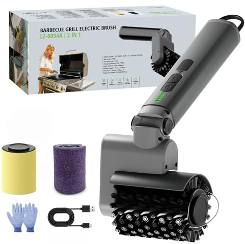 Elektrische Grillbürste, Elektrische Grillreinigungsbürste mit Verstellbarem Winkel, Edelstahl-Bürstenkopf, 3-Stufen Reinigung, 120 Min Laufzeit, Wasserdicht BBQ Grill Bürste Elektrisch für Grillroste