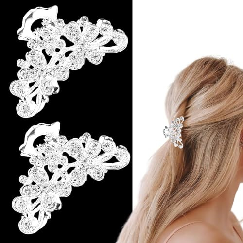 2 Pezzi Fermagli per Capelli con Strass, Mollette Capelli Donna Strass, Fermaglio per Capelli Sposa Strasses, Pinza Capelli Donna Strasses, Fermagli Capelli Donna Matrimonio per Ragazze Donna (A)