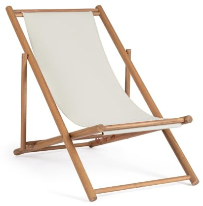 KONTE.DESIGN Sonnenliege MONSARAZ aus Akazienholz und weißem Stoff