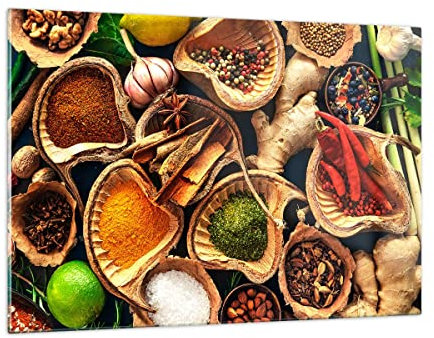 ARTTOR Wandbilder Dekoration Wohnzimmer Küche Essen Kräuter Gewürze Bilder auf Glas 120x80cm Glasbild Schlafzimmer Küche Deko Wand Kunstdruck Art Groß XXL Wanddeko Bild im Glas Modern GAA120x80-2844