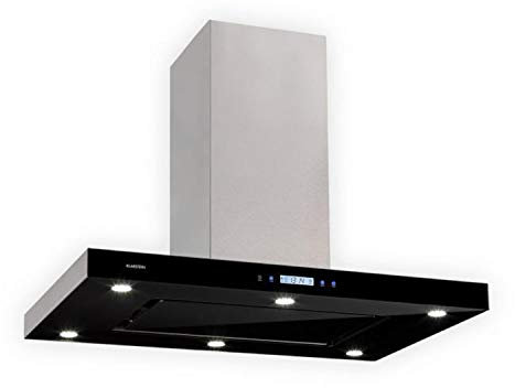 Klarstein Valeria Campana Isla - 230W, hasta 650 m³/h, 3 niveles de potencia, luz LED, panel táctil, vidrio, acero inoxidable, eficiente, PureAmbience Concept, plateado