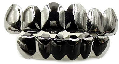 SHOP-STORY - Hip Hop Grillz Zahnset – Oberteil und Unterteil – Universalgröße – einfache Anbringung – Schwarz