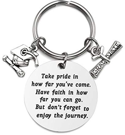 Jovivi Edelstahl Graduation Schlüsselanhänger mit Gravur Diplom Bachelor Cap Anhänger Inspirierend Keychain Abschluss Geschenk