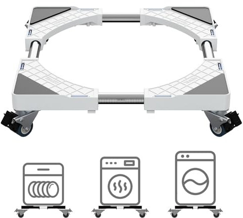 DEWEL Base con 4 Ruedas con Bloqueo para Frigorífico, Lavavajillas, Electrodomésticos ajustable 45cm-65cm Soporte Lavadora Carga 200 kg(Blanco)