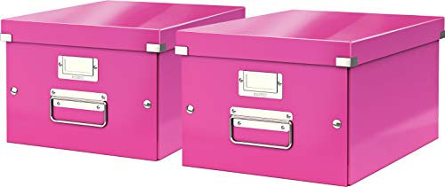 Leitz, Mittelgroße Aufbewahrungs- und Transportbox, Mit Deckel, Für A4, Click & Store (Pink, Mittel | 2er Pack)