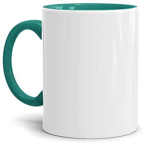 Tassendruck Bastel-Tassen ohne Druck zum Bemalen aus Hochwertiger Keramik Einzeln oder im Set/Mug/Cup/Becher/Pott Innen & Henkel Türkis 2er Set