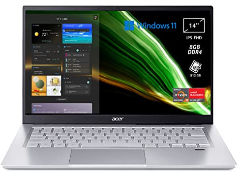 Acer Swift 3 SF314-43-R7ZF Pc Portatile, Notebook, Processore AMD Ryzen 5 5500U, RAM 8 GB DDR4, 512 GB PCIe NVMe SSD, Display 14 FHD IPS LED LCD, AMD Radeon, Windows 11 Home, Silver