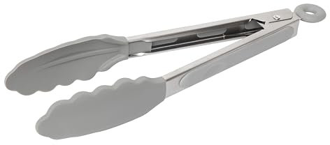 Wiltshire Silicone Kitchen Tongs 23cm, Heat Resistant, Non-Stick Non-Scratch Cookware Safe, Scalloped Function Head, Locking Mechanism, Stainless Steel with Non-Slip Handle, 23x7x4cm, Grey & Silver