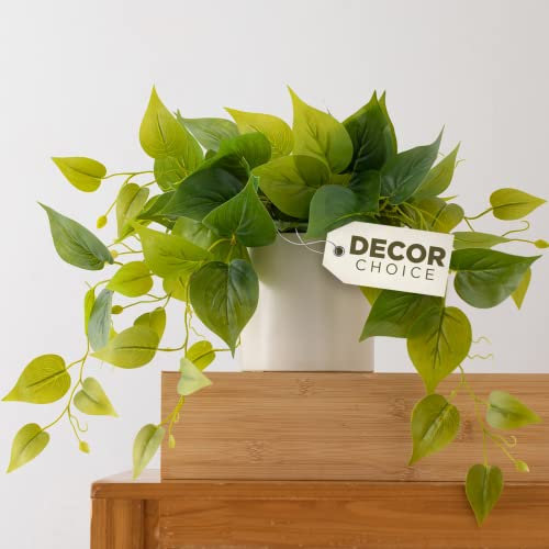 Plantes artificielles d'intérieur - Plantes artificielles pour décoration d'intérieur - Pothos - Petites Plantes artificielles pour décoration d'intérieur et d'extérieur - Pot Blanc