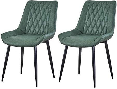 LEMROE Faux Leather Dining Chairs Set of 2 Kitchen Chairs Upholstered with Metal Legs for Dining Room Reception Chair Living Room Office Furniture (Green)