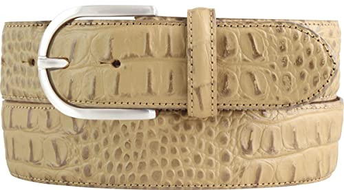 BELTINGER Damen-Gürtel mit Krokoprägung 4 cm | Leder-Gürtel für Damen 40mm Kroko-Optik | Kroko-Muster 4cm mit runder Gürtelschließe | Schlamm 80cm