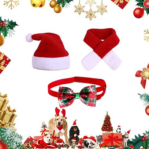 3 Stück Weihnachten Katzenkostüm Hundekostüm, Set Aus Weihnachten Haustier Hut, Weihnachtskostüm Für Katzen Hunde, Haustier Weihnachtskleidung, Haustier Kostüm Katze Weihnachten, Tier Weihnachtskostüm