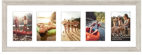Americanflat Cadre Photo Collage Bois Flotté en MDF 20x60 cm - Affiche Cinq Photos 10x15 cm Horizontale ou Verticale. Verre Résistant aux Chocs - Matériel d'Accrochage Inclus