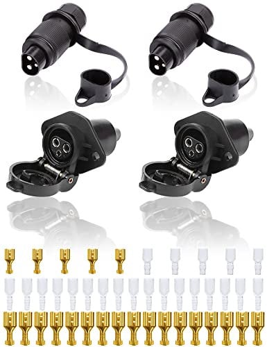 SPARKMOTO 2 Stück x 3 Polig Traktor Stecker Steckdose 12V 24V, nach DIN 9680,Wasserdicht Stecker Steckdose 3 Polig Für Traktor PKW RV LKW KFZ Anhänger Landmaschinen 3 Polig Stecker Steckdose(2 Stück)