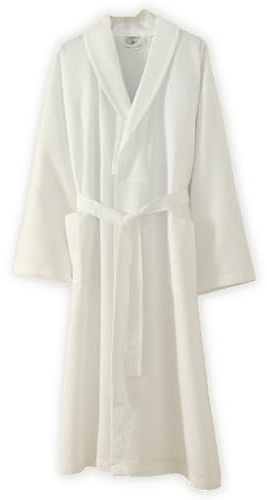 Charlotte Thomas Waffle Shawl Collar Bathrobe Dressing Gown White 210gsm Light Weight Hotel Quality Unisex Men's Women's