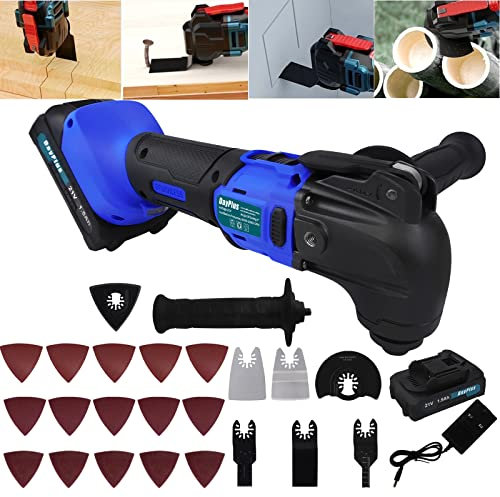 Brushless Cordless Oscillating Multi-Tool, 300W Electric Multifunction Tools with 1.5Ah Battery, 20000OPM 4° Oscillating Angle with 4 Saw Blades, 2 Scrapers, 15 Sanding Papers for Sanding, Grinding
