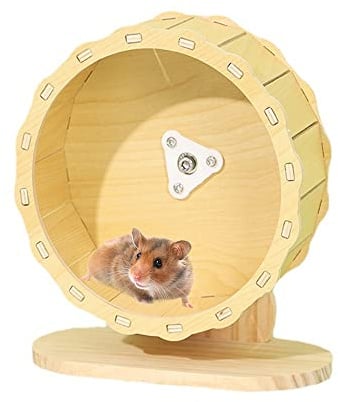 Hamsterrad, Hamster Übungsrad, Kleintierspielzeug Laufrad, Silent Hamster Wheel, Holz Laufrad Hamster, für Chinchilla, Igel, Rennmäuse und andere Kleintiere, mit Verstellbare Basis (15cm)
