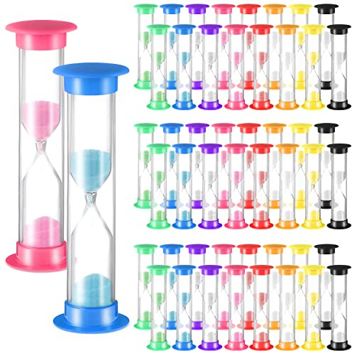 Queekay 48 Pcs 2 Minute Sand Timer for Kids, Mini Hourglass Bulk Sand Clock Timer for Adult Kids in Classroom Kitchen Games Office School(Colorful)