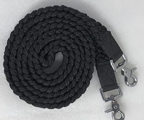 SHOWMEN CRAFT Zügel für Pferde, geflochten, Baumwolle, 2,4 m, mit Druckknöpfen, weich und langlebig, Schwarz