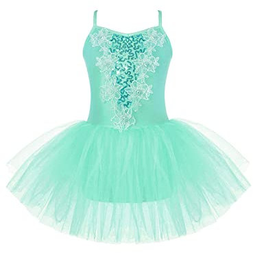 IEFIEL Vestido de Danza Ballet Cisne para Niña Maillot Lentejuelas Leotardo Ballet de sin Manga con Falda Tutú Disfraz de Bailarina 4-16 Años W Menta Verde 13-14 años