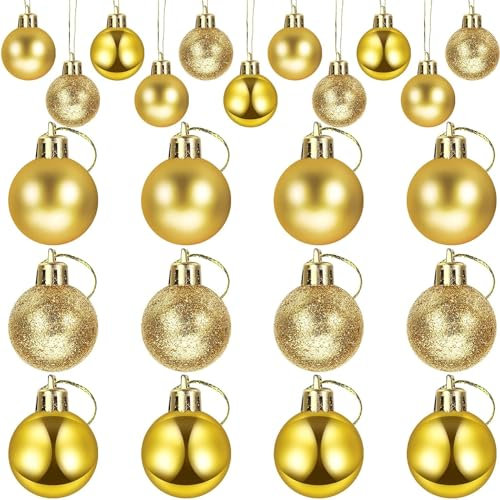 24 Pcs x 60 mm Gold Christmas Tree Baubles Shatterproof Christmas Tree Hanging Decoration - Matt, Gloss and Glitter Finish - Gold