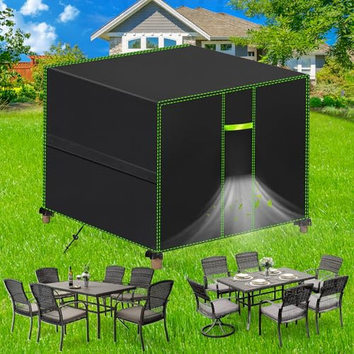 FORTRY Abdeckung Gartenmöbel Wasserdicht, Winterfest Schutzhülle Gartenmöbel, 420D Oxford Plane für Gartentisch Möbelsets Terrassenmöbel, Rechteckig Tischabdeckung Gartenmöbel 90x90x90cm