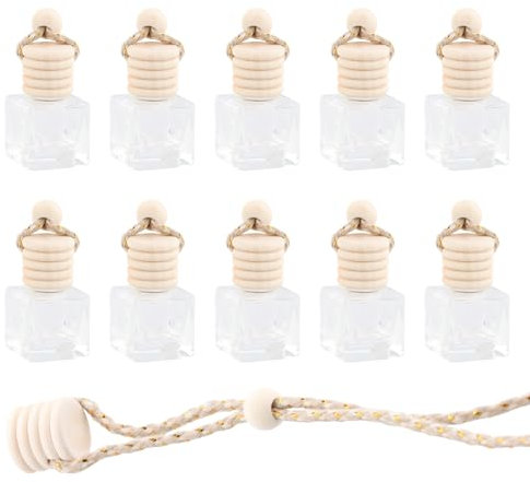 10 Piezas Colgar Difusor Colgante para Coche, Botellas de Perfume para Ambientador de Coche Recargables, Botella Difusora de Aromaterapia de Aceite Esencial Vacía para Coche, Hogar, Oficina (A)