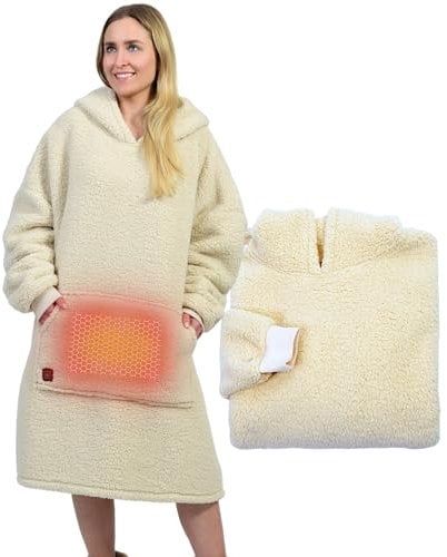 NorthHeat Beheizter Kuschel Hoodie | flauschige Ärmel Decke beheizbar | für Freundin oder Mama | Kuschelpullover & Deckenpullover (Polyester-Mischung, Braun beheizt)