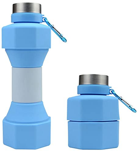 TsoLay Hervidor de Agua con Forma de Mancuerna de Silicona de 650 Ml, Botella de Agua para Ciclismo al Aire Libre, Peso, Accesorios para Bebidas de Agua Fuerte, Azul