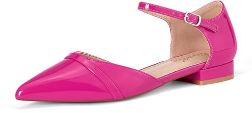 GENSHUO Women Shoes Ballet Flats Pumps Low Heel Pointed Toe Adjustable Strap Elegant for Daily Dress, Pink, 6.5 UK