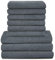 ZOLLNER 9tlg. Handtuch Set aus 6X Handtücher (ca. 50x100 cm), 3X Duschtücher (ca. 70x140 cm), besonders weich und saugstark, waschbar bis 95°C, Baumwolle, grau