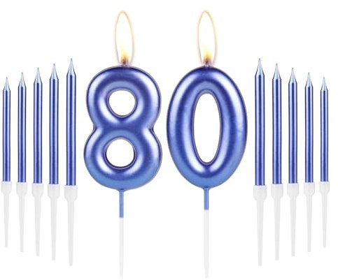 Royal Blue Happy 80th Birthday Candles Set, Blue Number 80 Candle, Blue Birthday Candles for Cake, Party Cake Candles Cake Toppers for Girl Boy Women Men 80th Birthday Decorations Wedding Anniversary