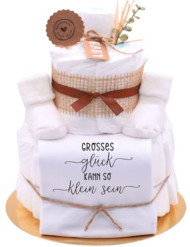 Trend Mama® | Sprüche Windeltorte Babybody Neutral Unisex | Baby Body und Kuschelsocken | Babygeschenk zur Geburt (MOTIV | Grosses Glück kann so klein sein, BABYBOY | 50-56)