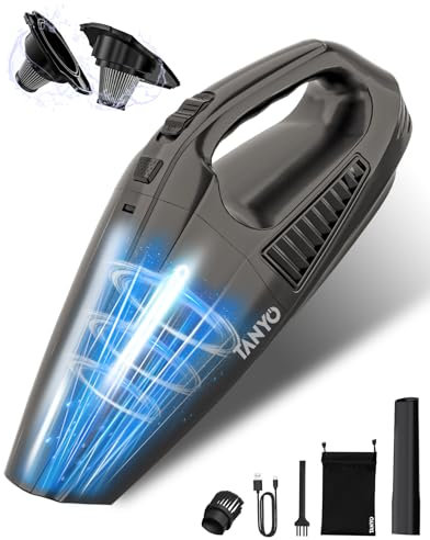 TANYO Aspirador de Mano, 12000PA Recargable Potente Aspirador Coche Mini Aspiradora de Coche con Filtro HEPA Lavable, Aspiradora Sin Cable Coche Kit para Pelo de Mascotas, Coche, Hogar, Oficina