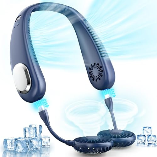 2024 Upgrade Portable Neck Fan, 9000mAh Battery Hand Free Neck Fan, Bladeless Cooling Personal Neck Fan with 4 Air Outlet, 3 speed, Over 18H Working Time for Travel, Camping, Yard Work, Blue