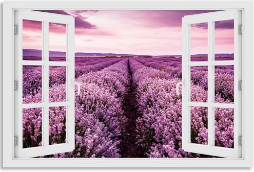 timalo Wandbild Outdoor wetterfeste Bilder für draußen | Gartenbilder Innen & Außen | Landschaftsbilder Acryl Glas Fensterblick Effekt | 100x50cm Lavendel Provence
