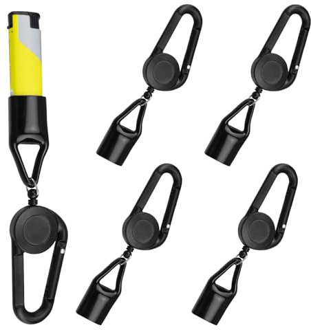 KLEHOPE Porta Accendino, 5 Pezzi Porta Accendino Allungabile, Porta Clipper, con Ganci, Accessori per Fumo, per Attività All'aperto, Viaggi e Pesca (Nero)