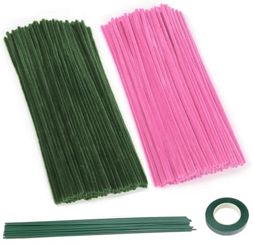 200 Stück Pfeifenreiniger,Bunt Pfeifenreiniger Chenilledraht 30cm, Pfeifenputzerdraht für Handwerk DIY Craft Projekte Chenilledraht Biegeplüsch zum Basteln Pipe cleaner (Moosgrün+Dunkelrosa)